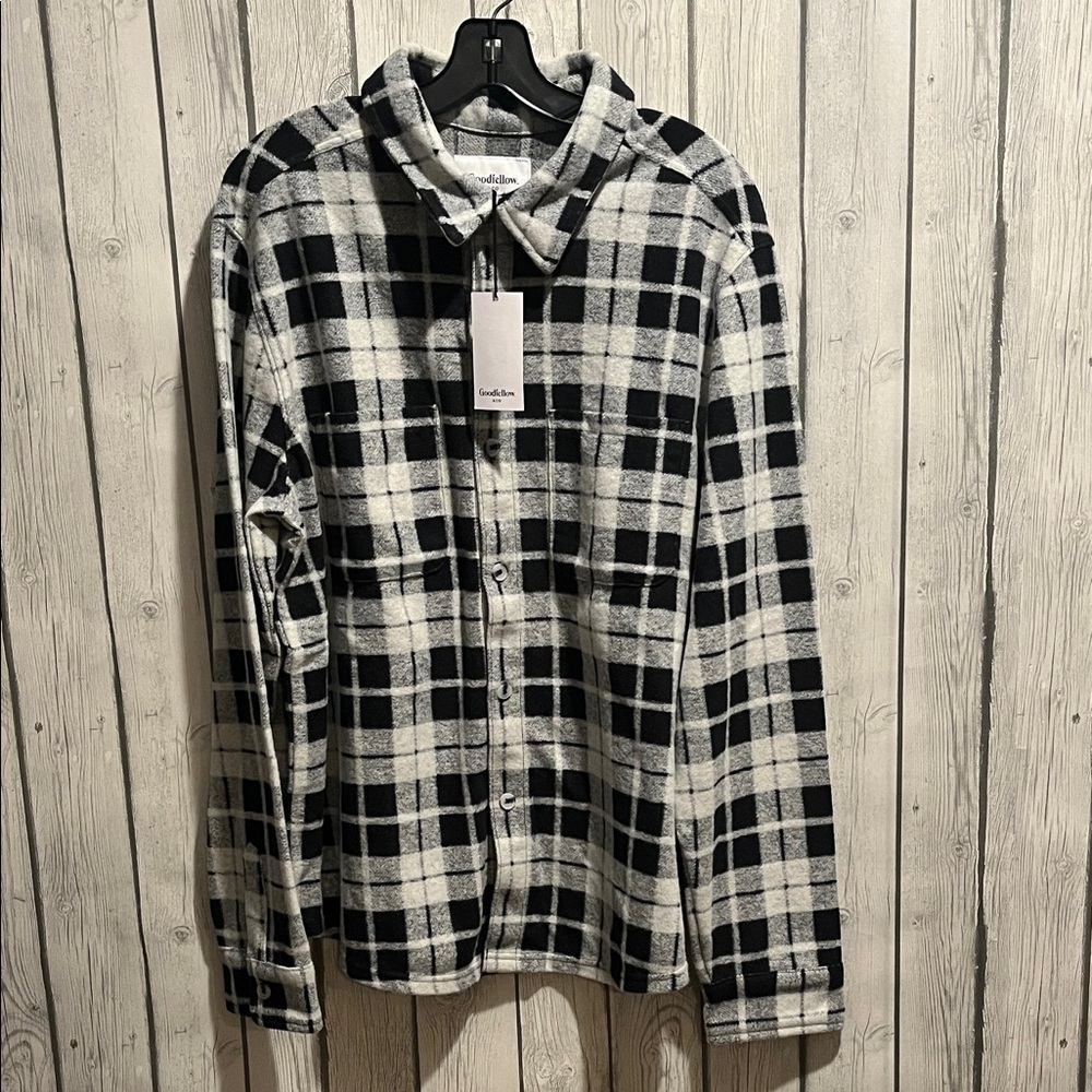 Good Fellow and Co.Men's Plaid Button-Up Shirt in Black and Cream Size XL